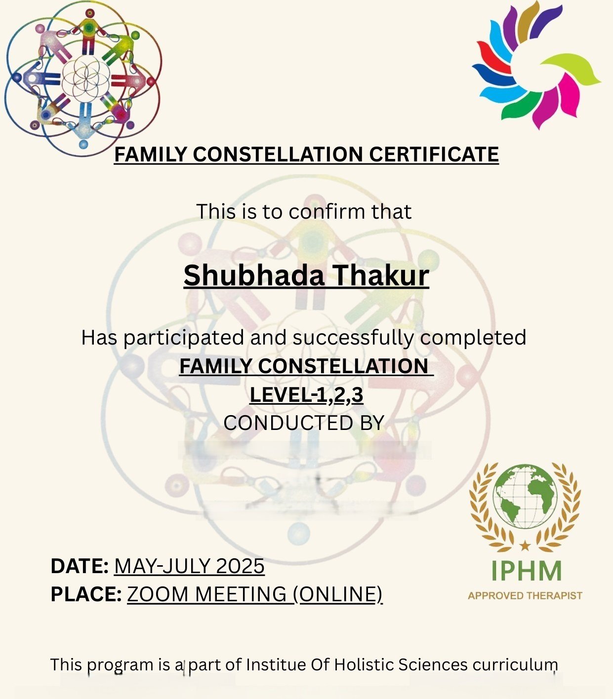 Family Constellation certificate
